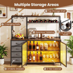 Costway Wine Coffee Bar Cabinet With Led Lights Modern Kitchen Buffet Sideboard - thumbnail 3