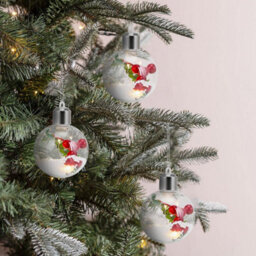 6X 7.8Cm Snow Filled Illuminated Led Light Up Baubles - Filled Brim With Tiny Seasonal Decorations - Hanging Ornament - thumbnail 2