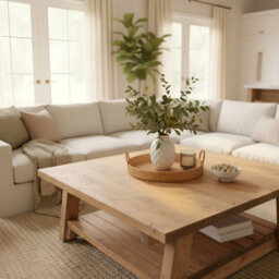 L110Xw110Cm Large Arba Rustic Solid Wood Coffee Table With Shelf - thumbnail 2