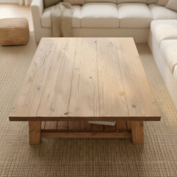 L110Xw110Cm Large Arba Rustic Solid Wood Coffee Table With Shelf - thumbnail 5