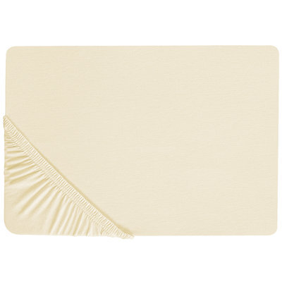 Beliani Fitted Sheet Janbu 160 X 200 Cm Cotton Yellow - image 1