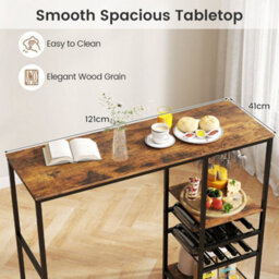 Brown Bar Table 121Cm Counter Breakfast Dining High Tables With Shelves - thumbnail 5