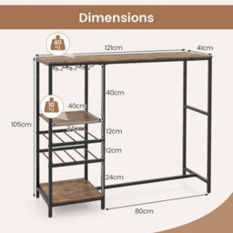 Brown Bar Table 121Cm Counter Breakfast Dining High Tables With Shelves - thumbnail 2