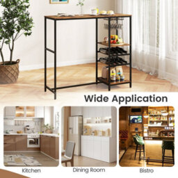 Brown Bar Table 121Cm Counter Breakfast Dining High Tables With Shelves - thumbnail 3