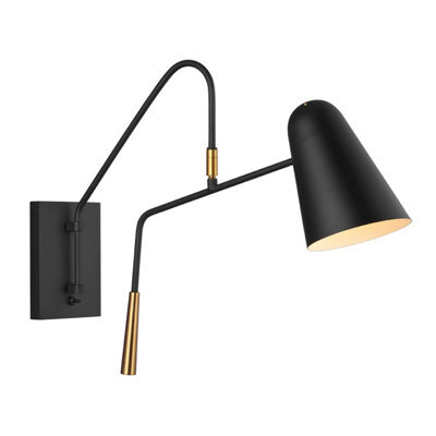 Stylish Adjustable Wall Light With Midnight Black And Brass Accents - Led E27 60W - image 1