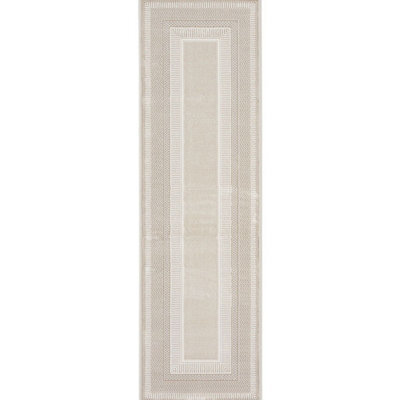 Ivory Bordered Polyester Modern Soft Bedroom, Livingroom Rug - 69 X 229Cm (Runner) - image 1