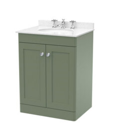 Balterley Swynnerton Traditional 2 Door Floor Standing Vanity Unit With Marble Basin, Satin Green, 600mm