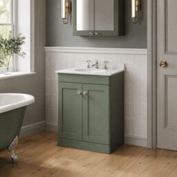 Balterley Swynnerton Traditional 2 Door Floor Standing Vanity Unit With Marble Basin, Satin Green, 600mm - thumbnail 4