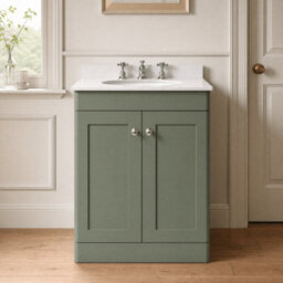 Balterley Swynnerton Traditional 2 Door Floor Standing Vanity Unit With Marble Basin, Satin Green, 600mm - thumbnail 2
