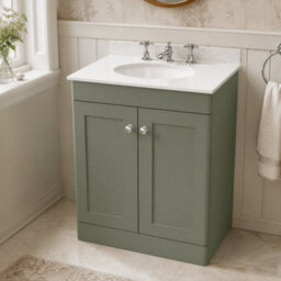 Balterley Swynnerton Traditional 2 Door Floor Standing Vanity Unit With Marble Basin, Satin Green, 600mm - thumbnail 3