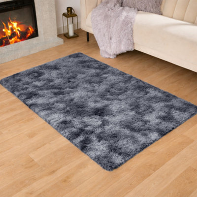 Aspire Homeware Non-Slip Tie Dye Grey Shaggy Rug Soft Fluffy, Floor And Kitchen Rug, (L)110Cm X (W)60Cm - image 1