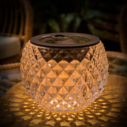 Valuelights Solar Powered Outdoor Black Diamond Pattern Glass Table Lamp Garden Light - thumbnail 4