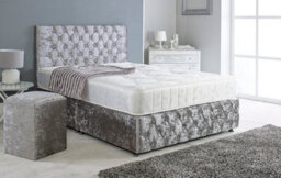 Adore Designs Chesterfield Crushed Velvet Divan Bed, Ortho Mattress, Footboard & Square Stool - 4Ft6 Double - Grey - 2 Drawers Right Side - thumbnail 1
