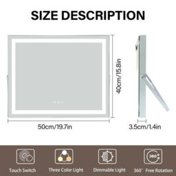 Hollywood Vanity Makeup Mirror 50X40Cm With Led Strip Lights, 3 Colour Modes, Smart Touch, 5X Magnifier, Usb Charging - thumbnail 2