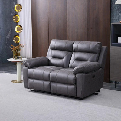 Xample Lucca Grey Fabric Power Reclining 2 Seater Sofa Dual Recliner Usb Charging Ports Comfortable Modern Living Room Sofa - image 1