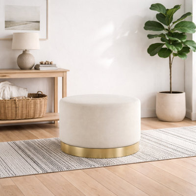 Wyld Haus Kalua Large Cream Velvet Stool With Brushed Gold Base - image 1