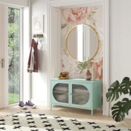 Dorel Home Luna Wide Metal Cabinet With 2 Fluted Glass Doors Blue - thumbnail 3