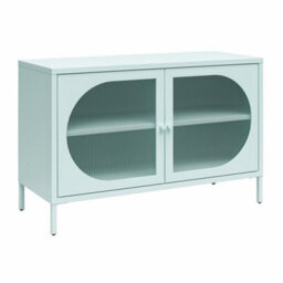 Dorel Home Luna Wide Metal Cabinet With 2 Fluted Glass Doors Blue