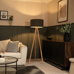 Valuelights Barbro Natural Tripod Floor Lamp With Charcoal Boucle Shade - thumbnail 2