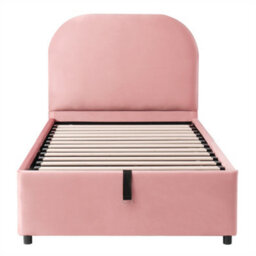 Abrihome Upholstered Bed, Single Bed, Children's Bed 90 X 190Cm, With Hydraulic Storage & Upholstered Headboard, Velvet, Pink - thumbnail 9