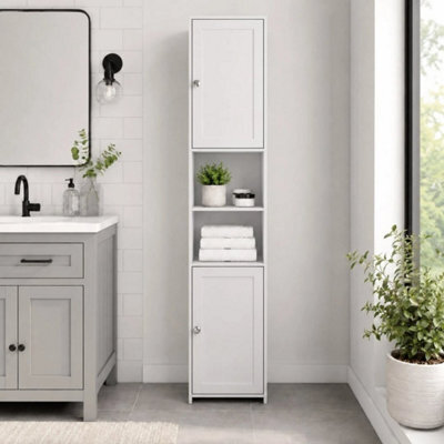 White Tall Bathroom Storage Cabinet 2 Door Mdf Freestanding - image 1