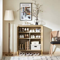 Sobuy Fsb96-G, Hallway Shoe Cabinet Kitchen Dining Room Sideboard Storage Cabinet, Gold And Natural,multicolour,w83Xd38Xh100 - thumbnail 2