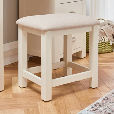 The Furniture Market Cotswold Cream Painted Stool With Fabric Seat Premium Quality Cream Painted Stool Natural Oatmeal Fabric Seat - image 1