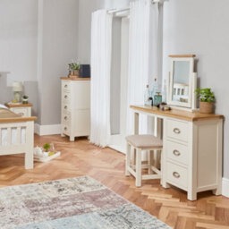 The Furniture Market Cotswold Cream Painted Stool With Fabric Seat Premium Quality Cream Painted Stool Natural Oatmeal Fabric Seat - thumbnail 5