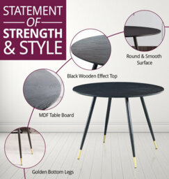 Hallowood Furniture Finley Small Round Dining Table In Black Finish With 2 High Back Light Grey Fabric Chairs - thumbnail 4