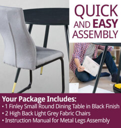 Hallowood Furniture Finley Small Round Dining Table In Black Finish With 2 High Back Light Grey Fabric Chairs - thumbnail 7