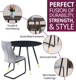 Hallowood Furniture Finley Small Round Dining Table In Black Finish With 2 High Back Light Grey Fabric Chairs - thumbnail 2