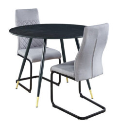 Hallowood Furniture Finley Small Round Dining Table In Black Finish With 2 High Back Light Grey Fabric Chairs - thumbnail 8