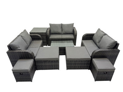 Fimous Outdoor Love Sofa Coffee Table Set Garden Rattan Furniture Set 10 Seater With 4 Stools Side Table Dark Grey - image 1