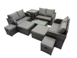 Fimous Outdoor Love Sofa Coffee Table Set Garden Rattan Furniture Set 10 Seater With 4 Stools Side Table Dark Grey - thumbnail 2