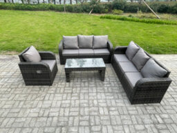 Fimous Garden Furniture Sets 7 Seater Wicker Outdoor Rattan Furniture Sofa Sets With Rectangular Coffee Table Reclining Chair - thumbnail 1