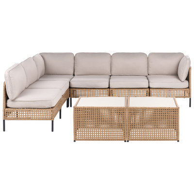 Beliani Garden Corner Sofa With Table 6 Seater Omegana Modular Pe Rattan Light Beige - image 1