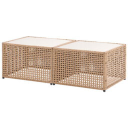 Beliani Garden Corner Sofa With Table 6 Seater Omegana Modular Pe Rattan Light Beige - thumbnail 6