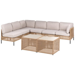 Beliani Garden Corner Sofa With Table 6 Seater Omegana Modular Pe Rattan Light Beige - thumbnail 4