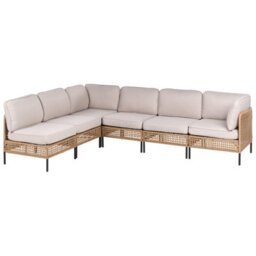 Beliani Garden Corner Sofa With Table 6 Seater Omegana Modular Pe Rattan Light Beige - thumbnail 5