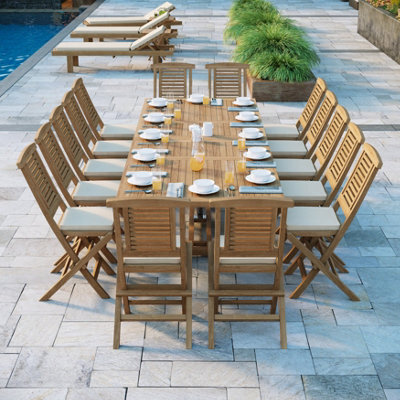 Eterna Helsinki Teak Garden Outdoor Dining Table & 14 Seat Chair Set - With Black Cushions - image 1