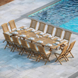 Eterna Helsinki Teak Garden Outdoor Dining Table & 14 Seat Chair Set - With Black Cushions - thumbnail 2