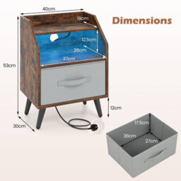 Costway Nightstand With Led Lights & Power Outlets Rustic Brown/white - thumbnail 2