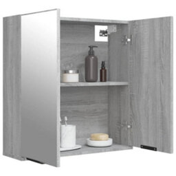 Berkfield Bathroom Mirror Cabinet Grey Sonoma 64X20X67 Cm - thumbnail 5