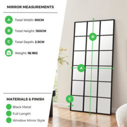 Furniturebox Uk Yoko Large Full Length Black Window Wall Mirror - thumbnail 8