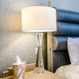 Xample Risha Crystal Table Lamp Faceted Hourglass Base Polished Nickel Detail Ivory Faux Silk Shade E27 Bulb Required