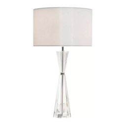 Xample Risha Crystal Table Lamp Faceted Hourglass Base Polished Nickel Detail Ivory Faux Silk Shade E27 Bulb Required - thumbnail 3
