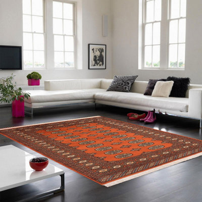 Floral Rust Traditional Wool Bordered Handmade Rug For Living Room Bedroom & Dining Room-80 X 240Cmcm (Runner)