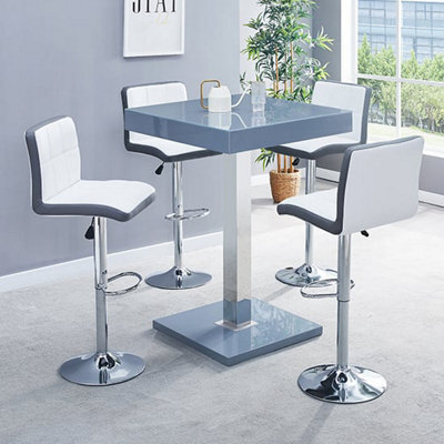 Furniture in Fashion Topaz Glass Grey Gloss Bar Table With 4 Copez White Grey Stools - image 1