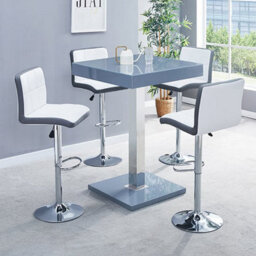 Furniture in Fashion Topaz Glass Grey Gloss Bar Table With 4 Copez White Grey Stools - thumbnail 1
