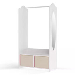 Urbn-Living Urbnliving 120Cm Height Kids White Wooden Hanging Clothes Rail Beige Wardrobe Storage Shelves With Mirror - thumbnail 3